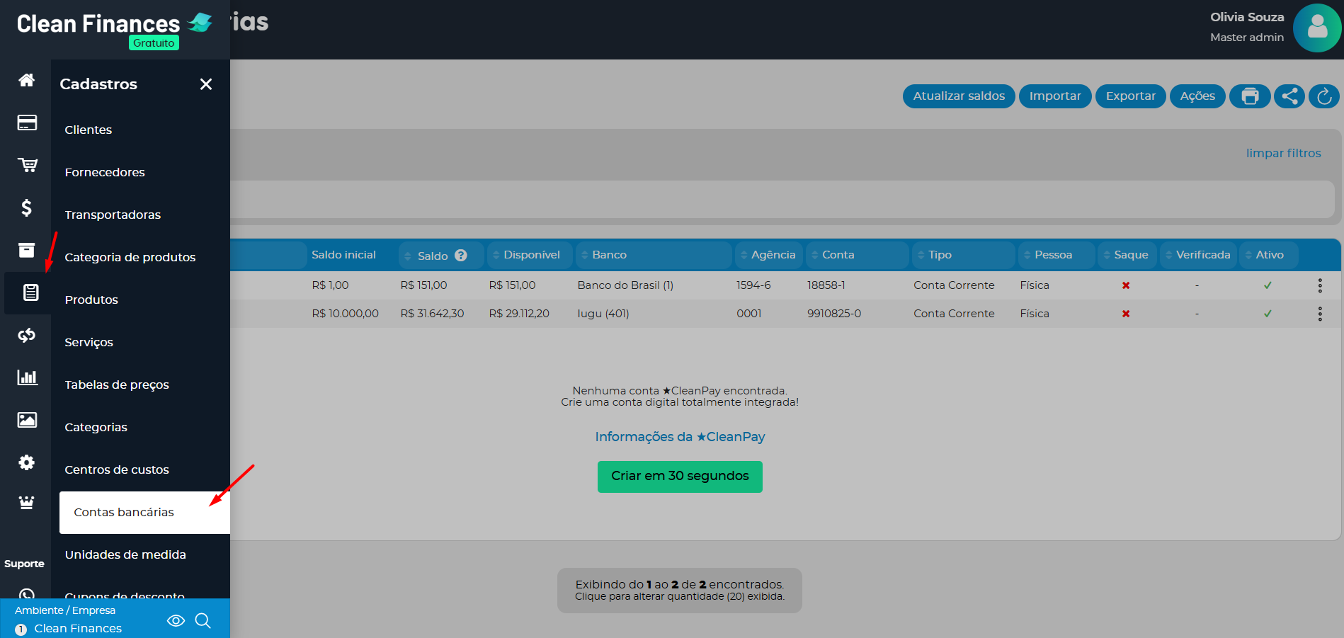 Contas Bancarias