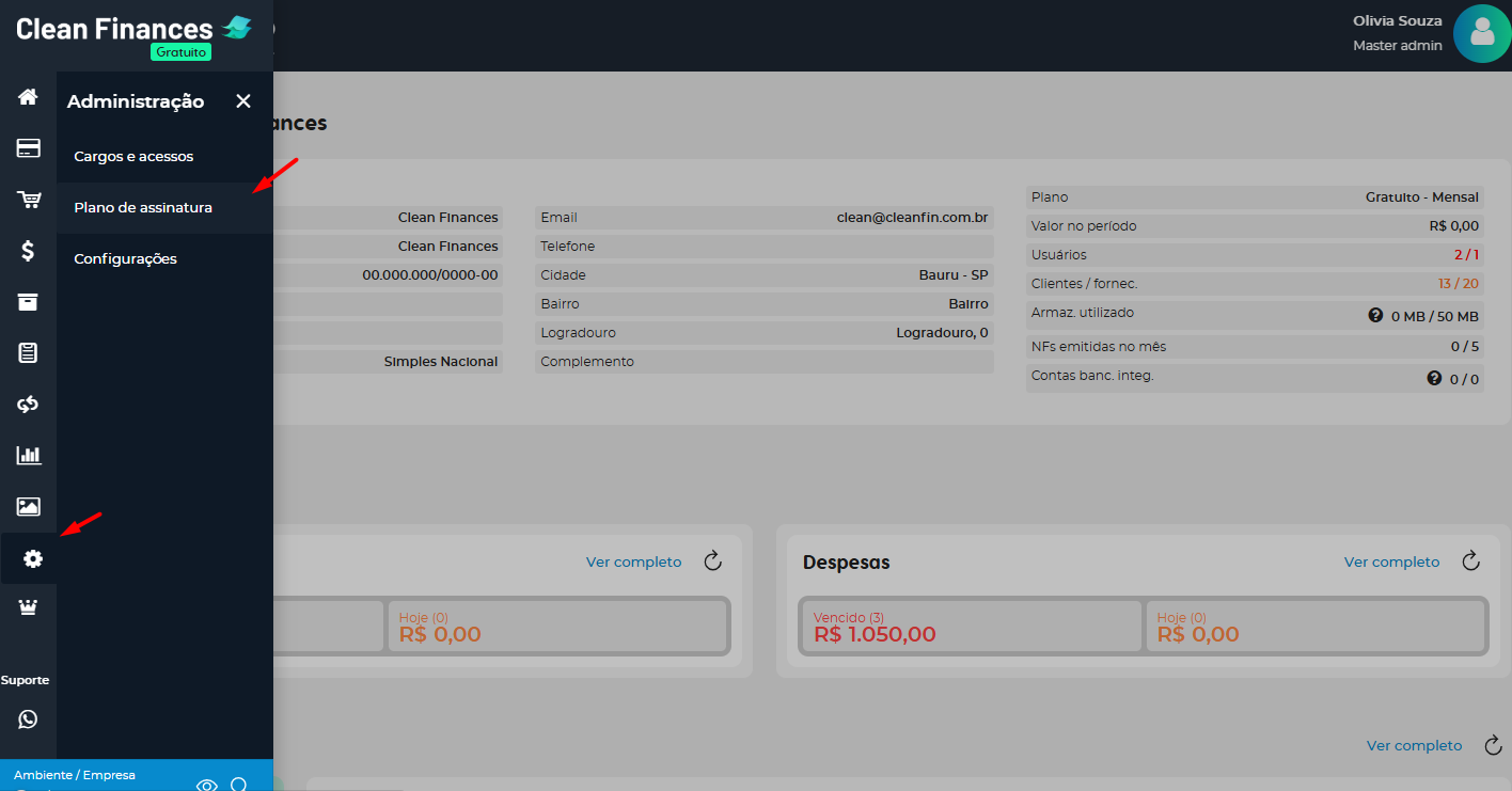 Menu Administracao