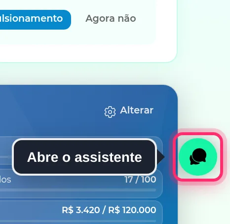 Balão verde do assistente no canto inferior direito da tela