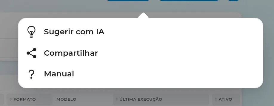 Menu Mais ações com Sugerir com IA e Compartilhar