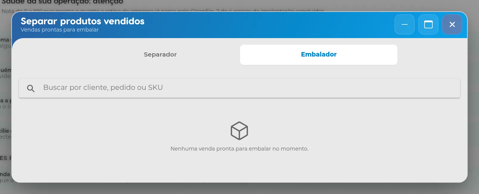 Aba Embalador da janela de separação