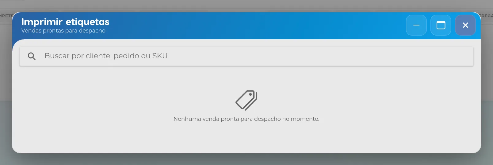 Janela Imprimir etiquetas com as vendas prontas para despacho